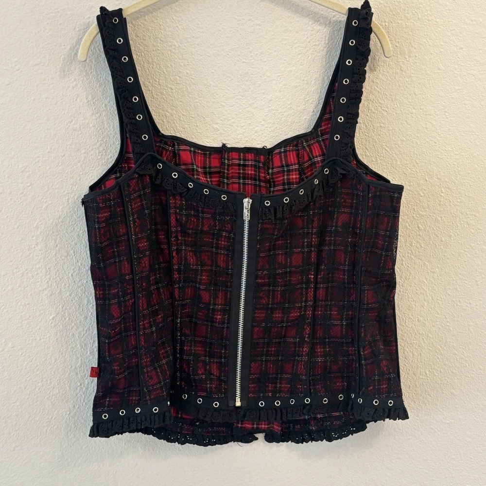 Tripp NYC Plaid Lace Corset Top Size 1X Punk Goth Emo Y2K Grommet - Picture 4 of 15